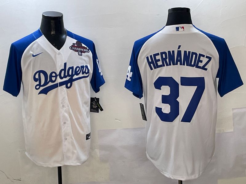Men Los Angeles Dodgers 37 Hernandez White Blue Fashion Game 2025 Nike MLB Jersey style 5